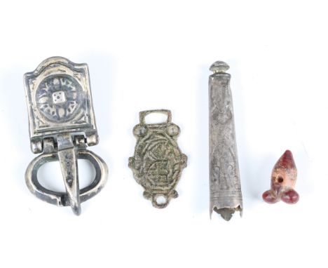 A post-medieval sheet silver dagger chape with punched circular decoration, length 5.5cm, together with a Commonwealth period