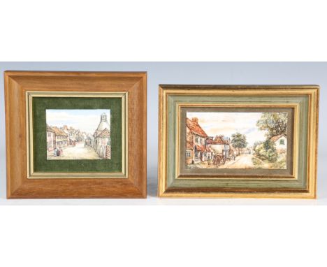 Rita E. Whitaker - 'Billingshurst', enamelled copper panel, 5cm x 6.5cm, together with a similar panel depicting 'Pulborough'