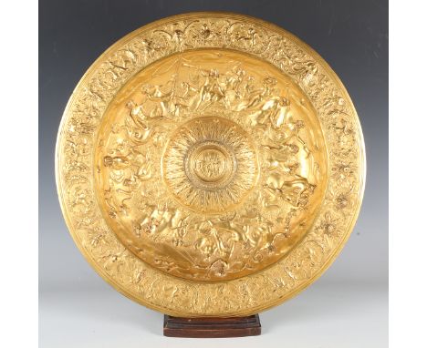 A 19th century gilded electrotype copy of the Howard basin, finely cast with the Triumph of Neptune, diameter 44.5cm. Note: t