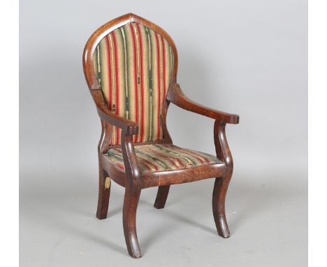 An early Victorian Gothic Revival mahogany framed child's armchair with tapestry seat and back, height 69cm, width 38cm. Prov