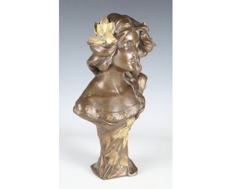 A modern Art Nouveau style bronzed composite bust of a young maiden, in the manner of Villanis, height 33cm.Buyer’s Premium 2