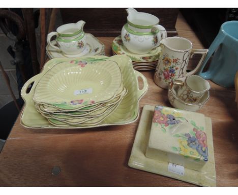 A selection of ceramics including Crown Devon desert bowl and dishes, a Radford Deco style butter dish, Myott plates and Crow