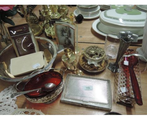 A miscellaneous lot including engine tooled cigarette case by Han-bro, plated ware etc