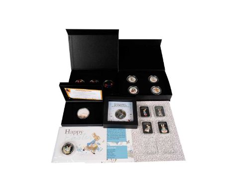 Beatrix Potter medallions to include: Peter Rabbit at Christmas silver 1oz commemorative medal, limited edition 0072, in pres