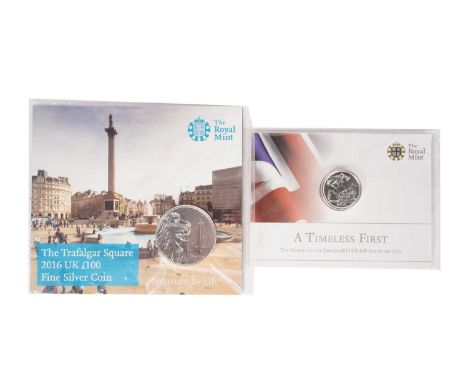 The Royal Mint Queen Elizabeth II The Trafalgar Square UK £100 pounds silver coin, 2016, 62.86g; and The Royal Mint Queen Eli