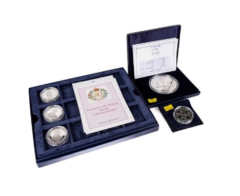 A Westminster Queen Elizabeth II 80th Birthday diamond set silver proof coin, 2006, 5oz, encapsulated, in box, with certifica