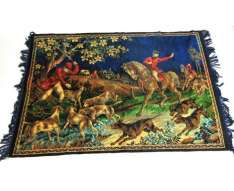 A mid 20th century wall hanging tapestry of hunting scene, h. 124 cm, l. 183 cm    CONDITION REPORT:  Good