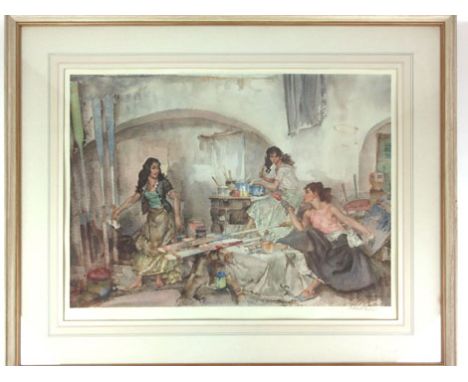Sir William Russell Flint RA (1880-1969),'A Question of Colour',signed in pencil,limited edition colour print,49 x 64 cm,fram