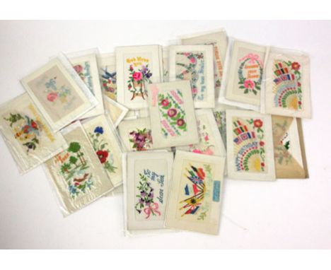 A group of First World War 'Sweetheart cards' to include Merry Christmas, Happy Birthday, and Good News From France etc, some