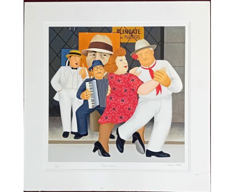 Beryl Cook (1926-2008) limited edition silkscreen print 'Tango Busking' 146/395, with pencil signature, unframed in mount, ov