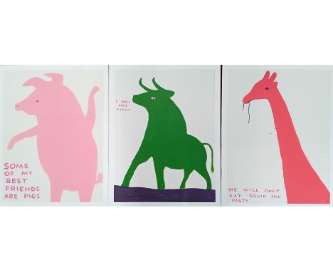 David Shrigley (British, 1968-), three lithograph prints from the Animal Series 2019, to include 'Some of My Best Friends are