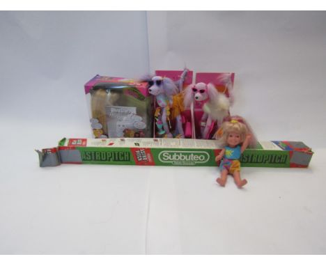A boxed Mattel Diva Starz doll, Barbie Mina and Viveca puppies and Playskool Tassie and a boxed Subbuteo Astro Pitch