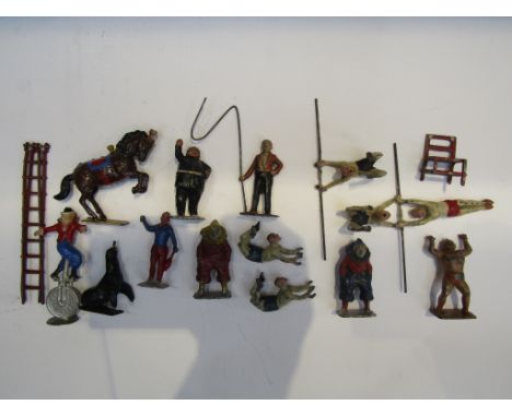 A collection of playworn Charbens lead circus figures 