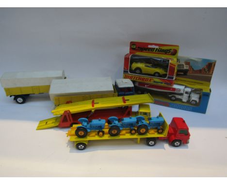 A boxed Matchbox Speedkings diecast K-32 Shovel Nose, boxed Corgi Super Juniors 2006 Mack Petrol Tanker, loose Matchbox K-20 