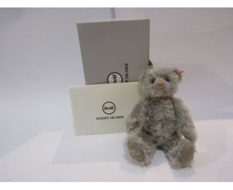 A Steiff Royal Wedding Platinum mohair teddy bear in grey, 28cm tall, boxed