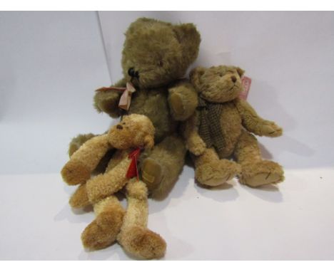 A Merrythought jointed teddy bear, Russ bear and Keel Toys monkey 