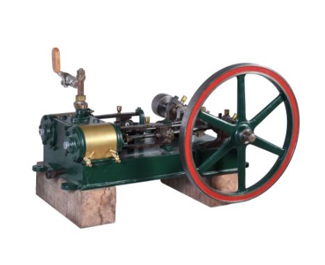  An original early 20th century live steam twin simple horizontal steam engine,   the engine of open crank design with brass 