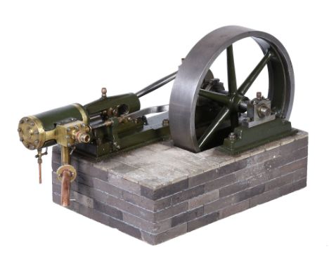  A well engineered horizontal live steam mill engine,   having single cylinder with trunk guide, connecting rod to disc crank