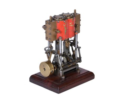  A well engineered model of a live steam vertical twin simple marine launch engine,   the open crank with eccentric driven st