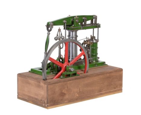  A live steam model of a Stuart Turner Major Beam engine,   with beam supported on bright-work turned central pillar with Wat