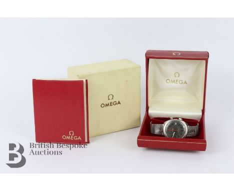1960's Omega steel-cased chronostop manual wind 'drivers' wristwatch. The watch having a grey face with steel baton hour mark