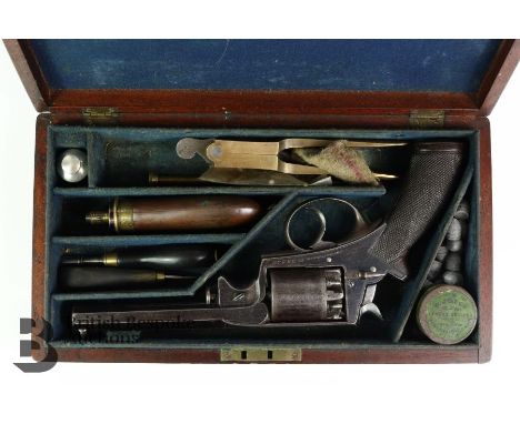 Cased 54-Bore Adams Patent Revolver - with traces of original blueing, London proof marks, patent nr 30356 to frame and cylin