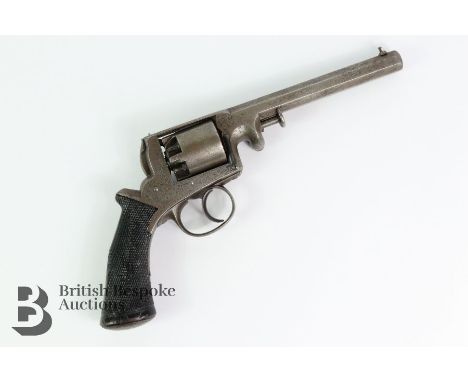 54 Bore Adams semi-hammerless percussion revolver, complete with patent creeping rammer. Overall rubbed condition, stamped Ad