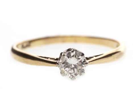 DIAMOND SOLITAIRE RING, with an eight claw set round brilliant cut diamond of approximately 0.38 carats, marked 18CT PLAT, si