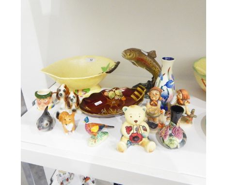 Beswick model of a trout, two Hummel figures, a West German fish pepperette, a Carltonware dish "Rouge Royale" pattern and ot