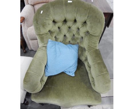 Victorian button upholstered armchair on turned supports 