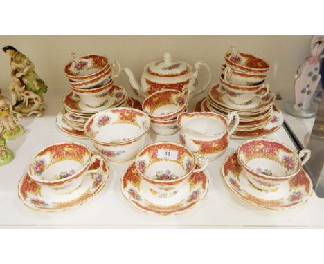 Foley Bone China "Montrose" pattern part tea service comprising teapot, 11 teacups and saucers, sugar bowl, milk jug, etc. 