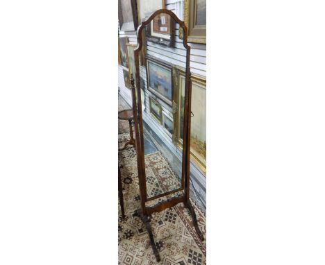 Mahogany-framed cheval mirror and a mahogany wine table with tripod supports (2) 