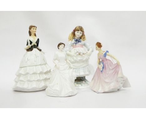 Royal Worcester figure "Debutante", a Coalport figure "Childhood Joys", No.306/12500, a Royal Doulton figure "Harmony" HN4096
