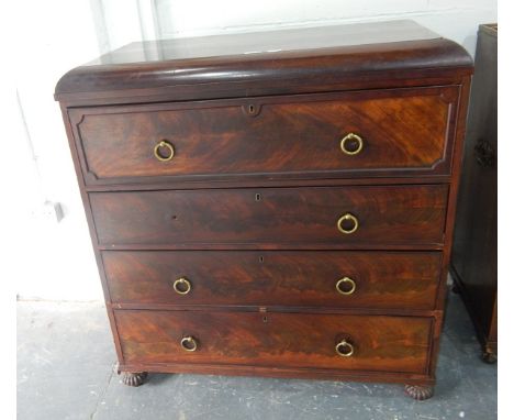 19th century mahogany secretaire chest, with caddy top over fitted secretaire drawer with three further long drawers below on