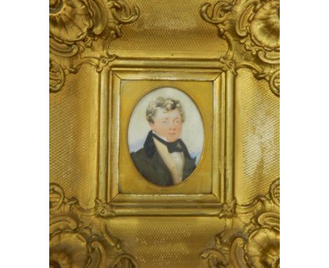 19th century school Miniature portrait painting on ivory Head and shoulders study of a gentleman, oval, 8cm x 6cm 