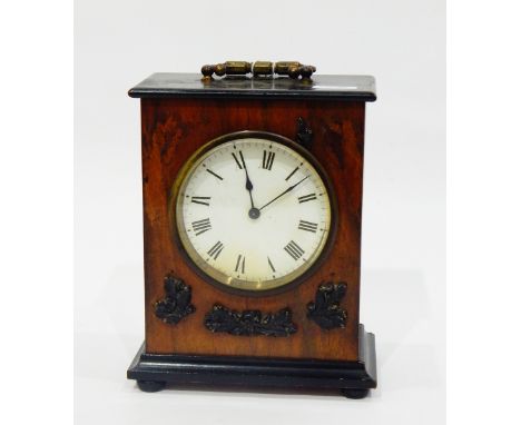Early to mid 20th century mantel clock, the circular painted dial with Roman numerals, in ebonised walnut case, 19cm high 