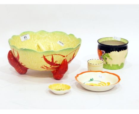 Hancocks Ivoryware vase, a Carltonware flower trinket dish, an egg cup, a Crown Devon salad bowl with lobster decoration and 