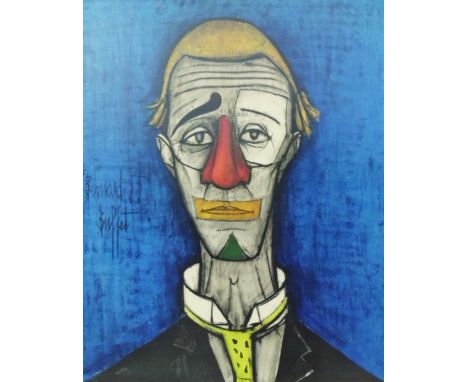 After Bernard Buffet Colour print"Tete De Clown", portrait of a clown , titled verso 