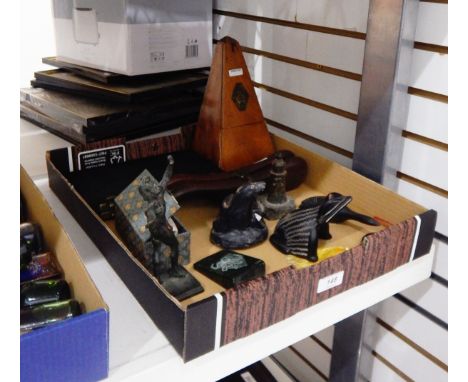 French metronome of typical form, in walnut case, a set of folding brass scales and weights, a travelling shoe stretcher with