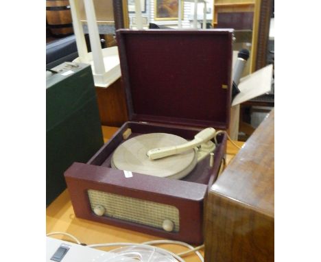 Dansette-style record player, records in a case, long playing records, a microphone, etc. (3 boxes) 
