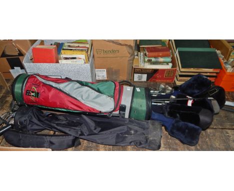 Sigma golf caddy with two sets of wheels and chargers, with assorted golf clubs by Colloway, including Steelhead, Big Bertha,