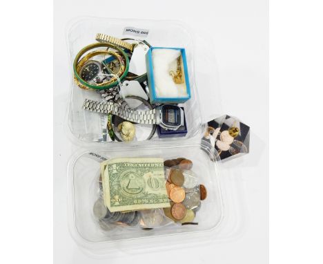 Gentleman's Casio digital bracelet watch, a lady's gilt metal Medana bracelet watch, an enamelled hinged bangle, various othe