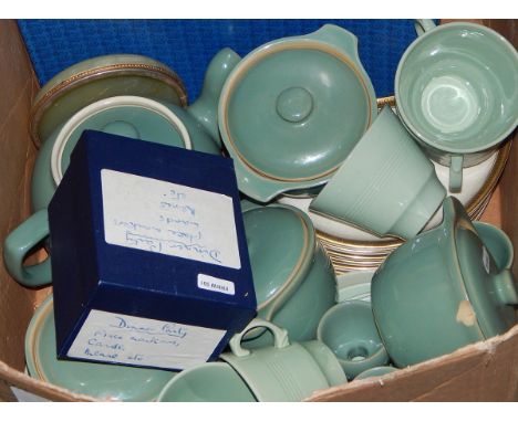 Woods part tea service with green ground and two Royal Doulton commemorative plates (1 box) 