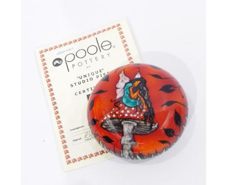 Poole pottery Lorna Whitmarsh 'Unique Studio Piece' hand thrown paperweight decorated with 'Fairy Fantasy' pattern, 13cm diam