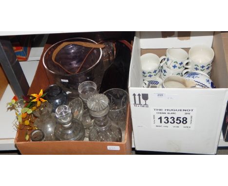 Various glass decanters, vases, bowls, Midwinter part tea service and other items (3 boxes) 