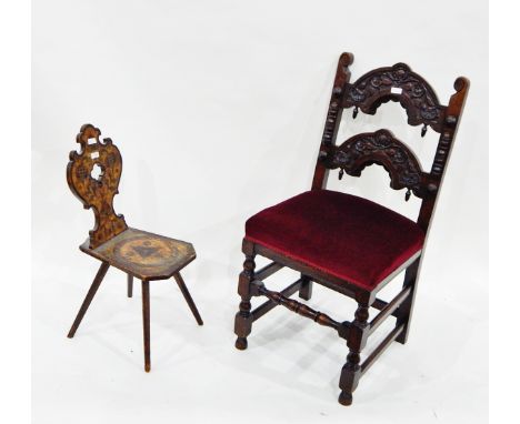 Edwardian lady's walnut framed chair with a button upholstered cameo back, a late 19th century carved oak chair with carved c