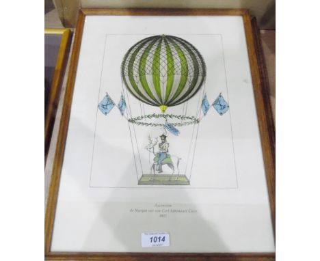 Set of colour ballooning prints after the engravings to include "The First Channel Crossing by Air 1785", etc. 