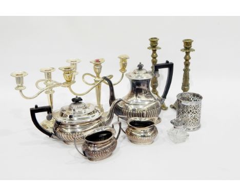 Silver plated four-piece teaset comprising hot water jug, teapot, cream jug and sugar bowl, each of half-fluted oval form, a 