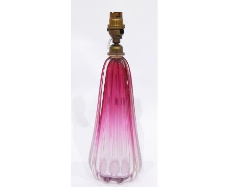 Val St Lambert cranberry pink and clear glass lamp base 