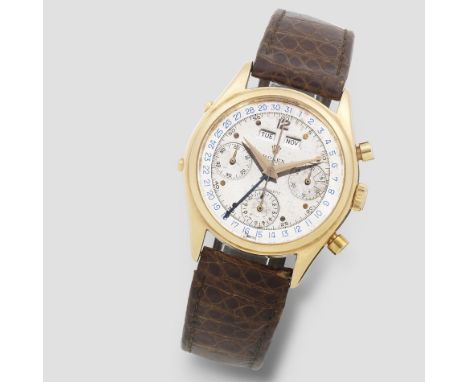 Rolex. A fine and rare 18K gold manual wind triple calendar chronograph wristwatchModel: 'Jean Claude Killy' Dato CompaxRefer